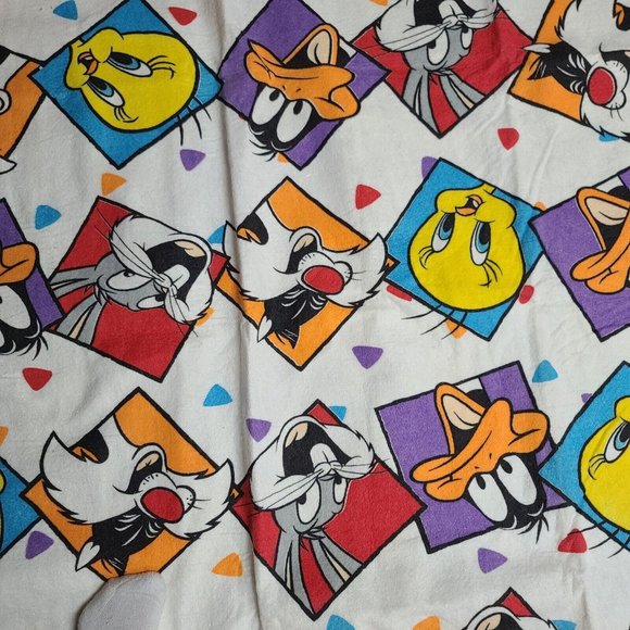 Vtg Looney Tunes Laughing Faces 85 X 56 Blanket Bugs Bunny Taz Tweety Sylvester - Picture 10 of 16